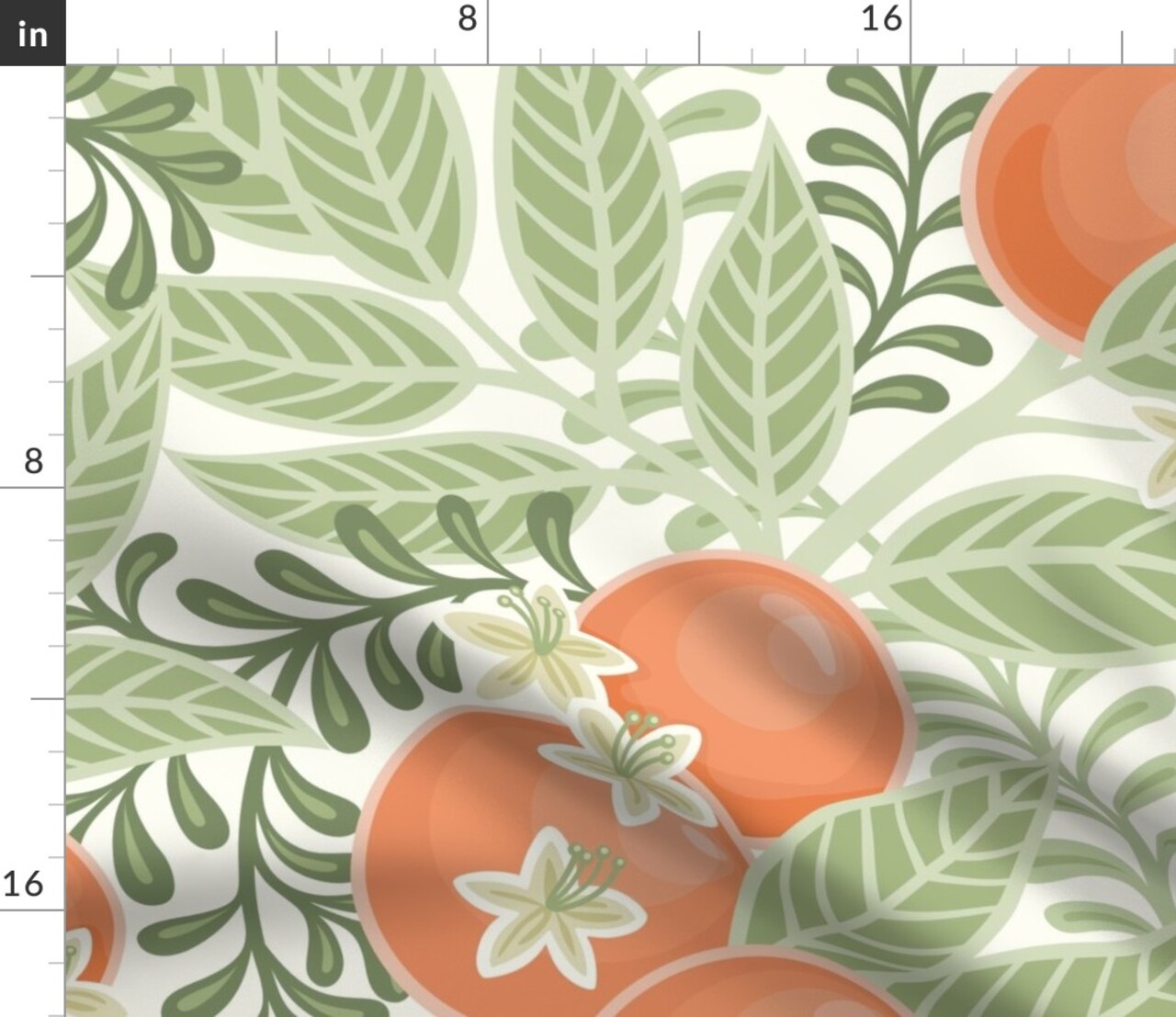 Green Orange Fruit Citrus Garden Oranges Botanical Italy Grove Orchard Floral Large Scale Custom Printed Fabric by Spoonflower Various Fabrics by the Yard or Fat Quarter